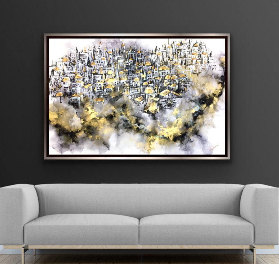 Abstract Yerushalayim in Gold/Black