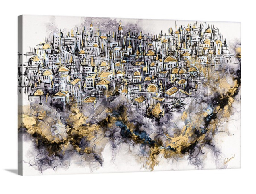 Abstract Yerushalayim in Gold/Black