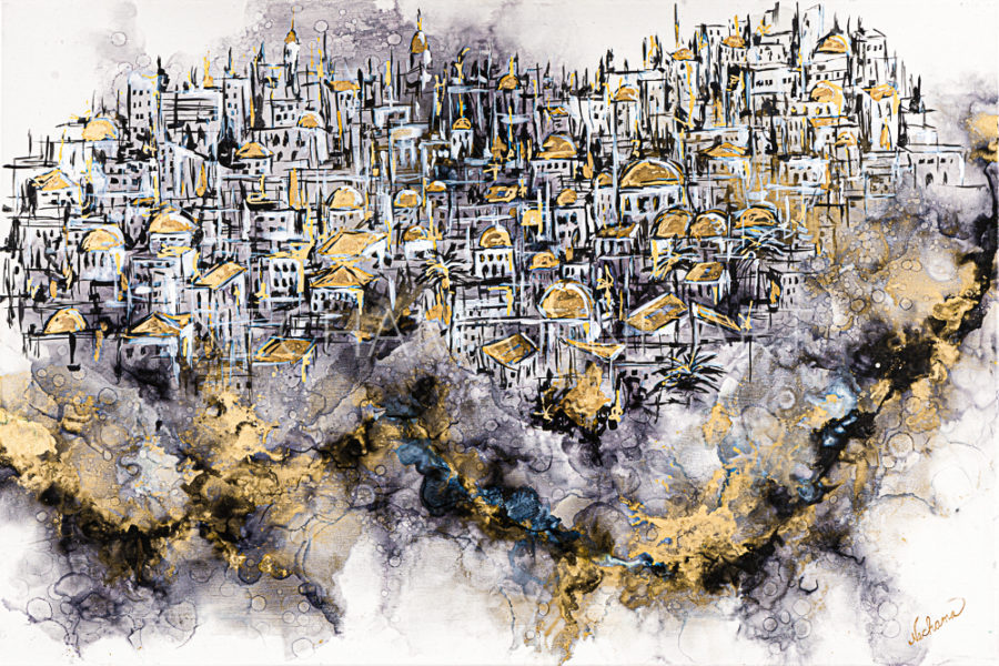 Abstract Yerushalayim in Black and Gold