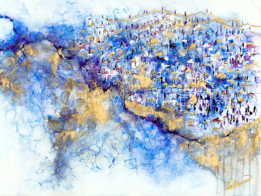 Abstract Yerushalayim in Blue and Gold