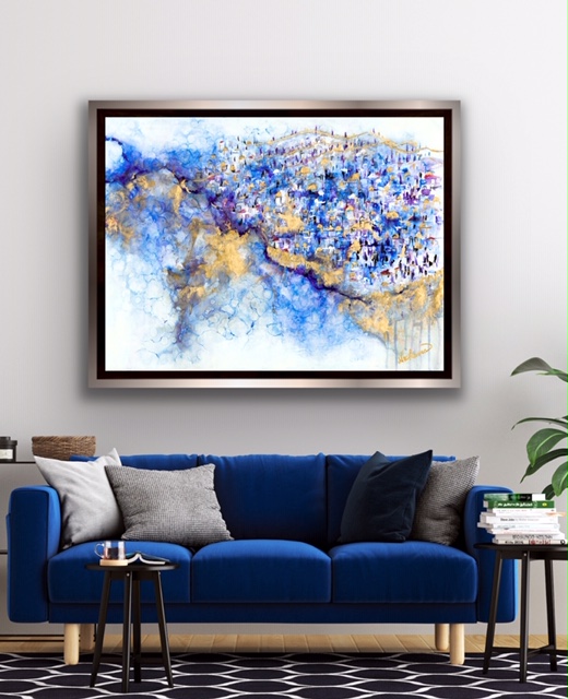 Abstract Yerushalayim in Blue and Gold