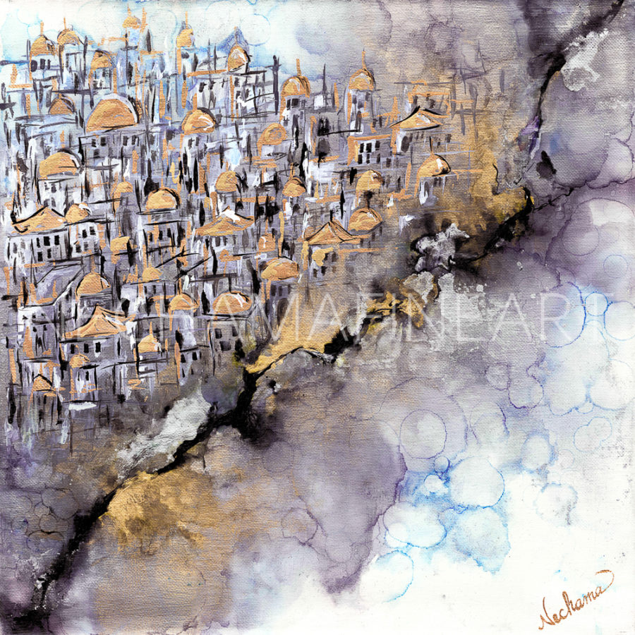 Abstract Yerushalayim in Black and Gold